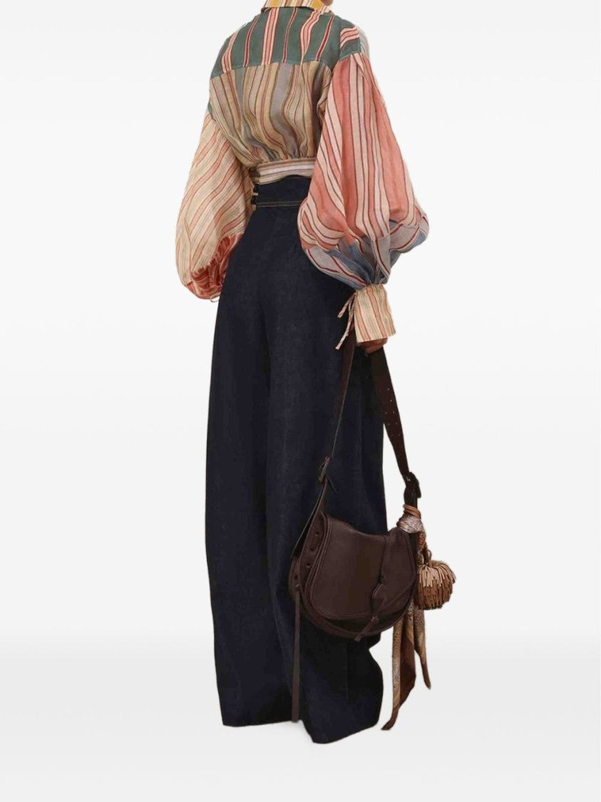 Zimmermann Multicolour Striped Cropped Blouse With Balloon Sleeves