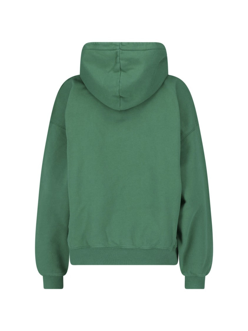 Anine Bing Green Harvey Printed Cotton Hooded Sweatshirt