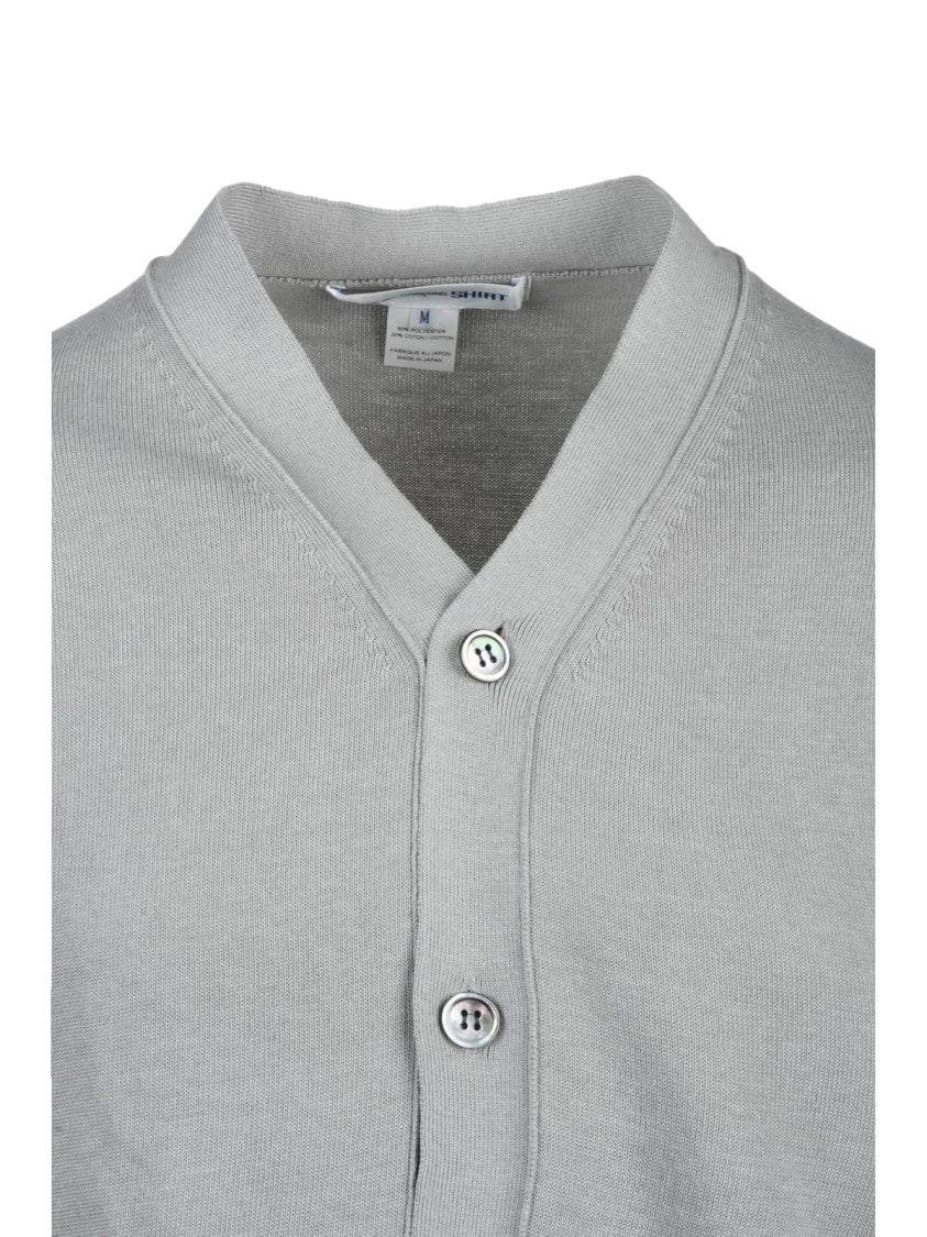 Comme Des Garçons Button-Front Grey Cardigan With Ribbed Details