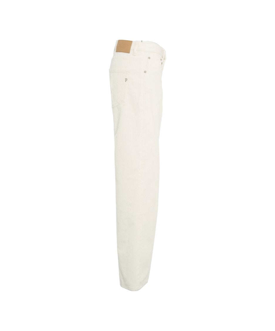 Dondup High-Waisted White Corduroy Trousers With Wide-Leg Silhouette