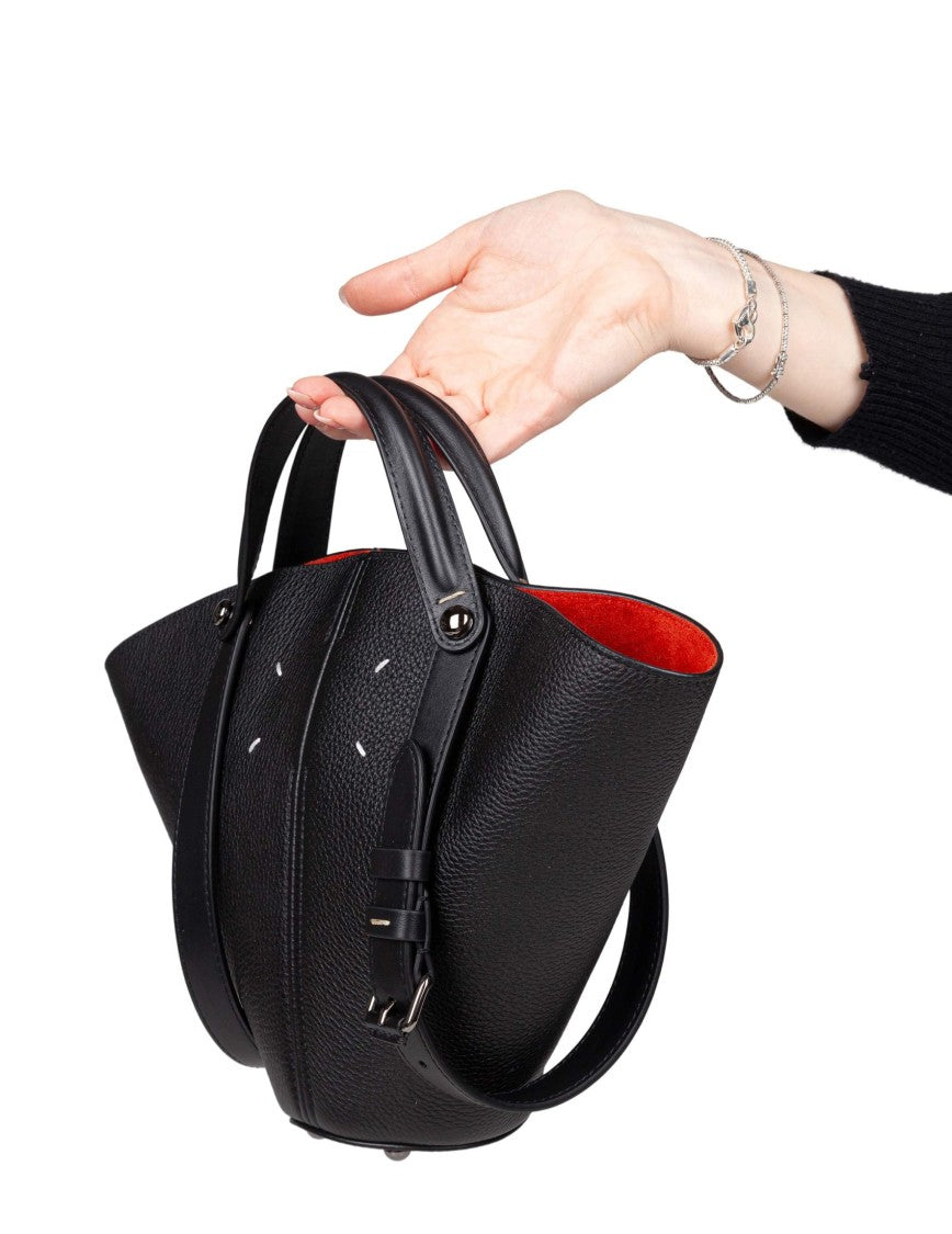 Maison Margiela Small Dress-Age Leather Bucket Bag In Black