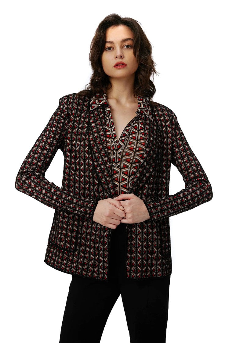 Diane Von Furstenberg Multicolor Wool-Blend Notch-Lapel Blazer