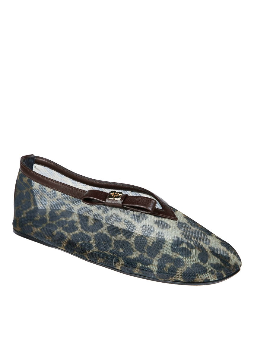Ganni Leopard Print Mesh Pointed-Toe Flats