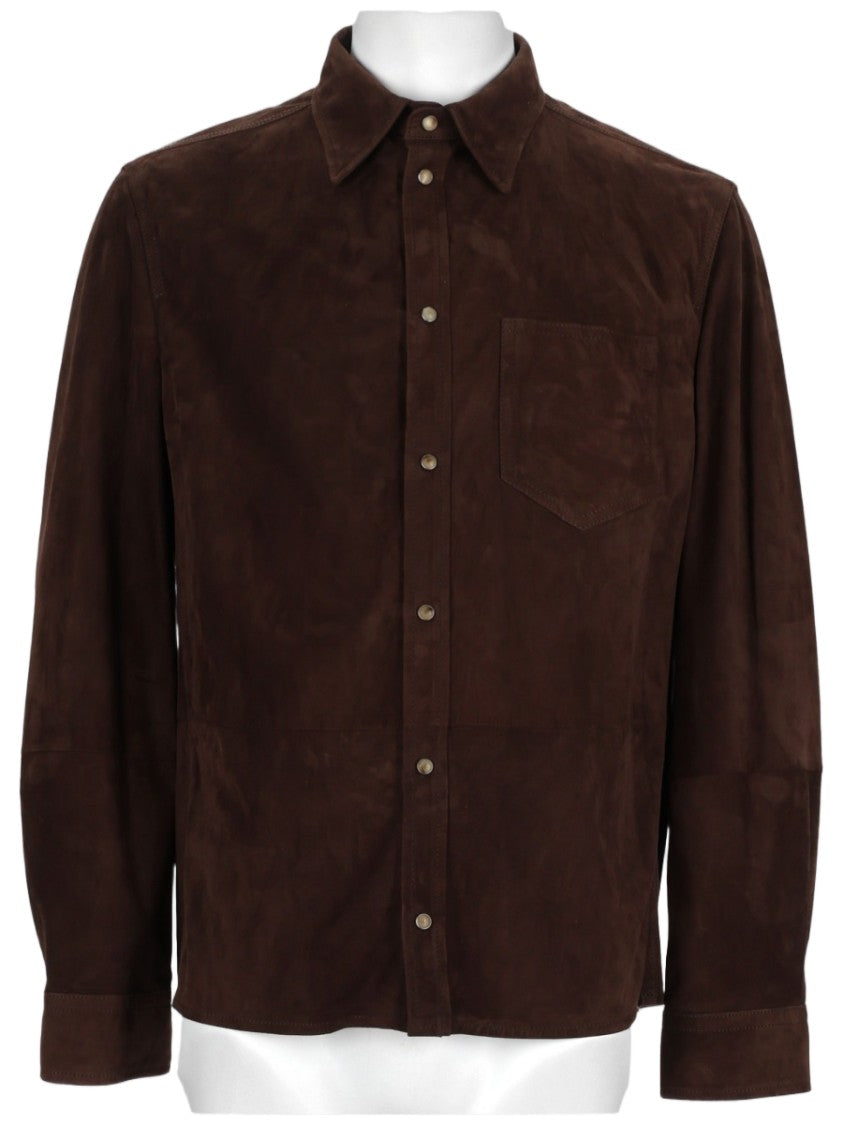 Brunello Cucinelli Metallic-Accent Leather Suede Shirt Jacket