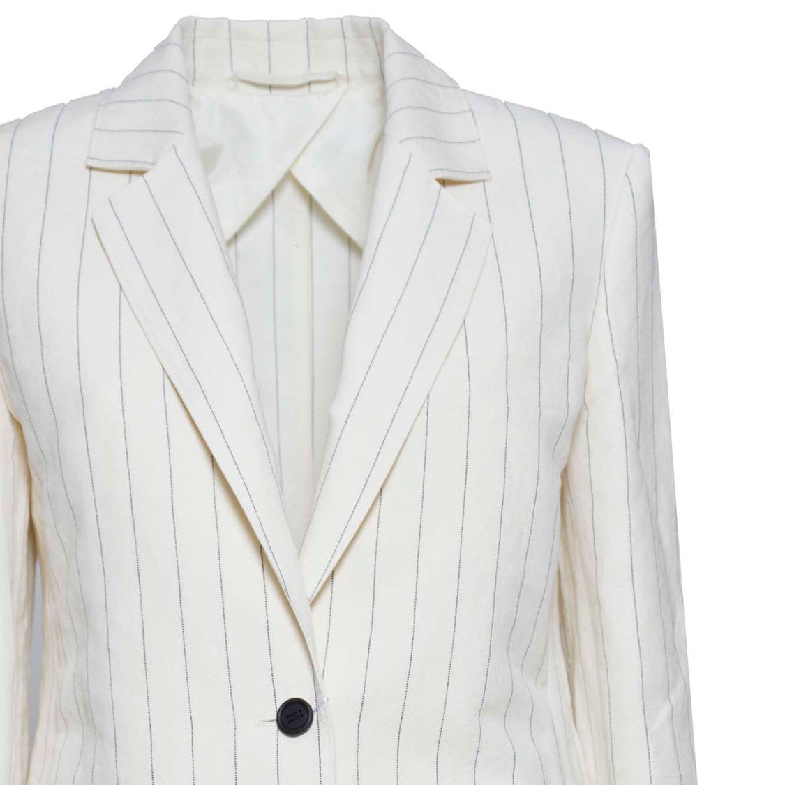 Max Mara Micron Single-Breasted Jacket In White Pinstriped Canvas
