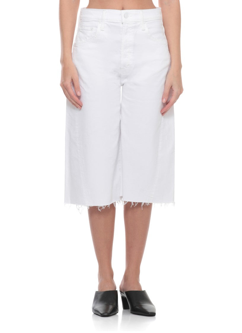Mother White The Whole Lot Cotton Denim Shorts