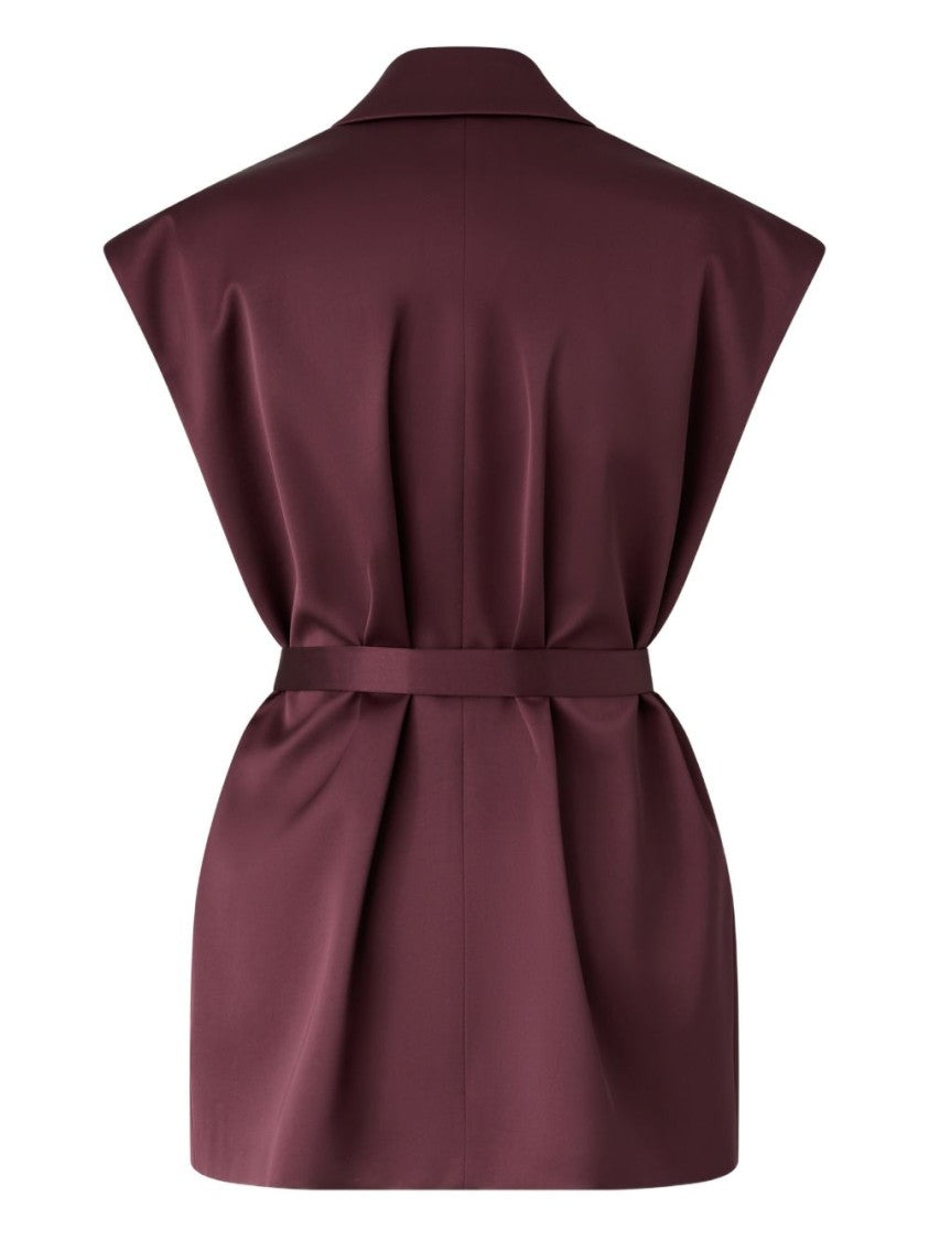 Pinko Structured Sleeveless Jacket With Wide Lapels And Belted Waist