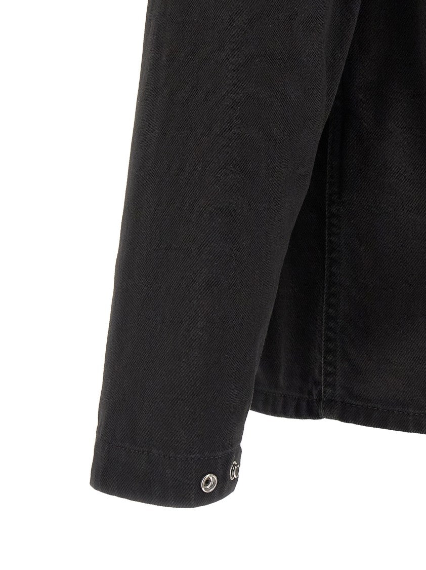 Stone Island Structured Black Denim Overshirt With Zip Closure