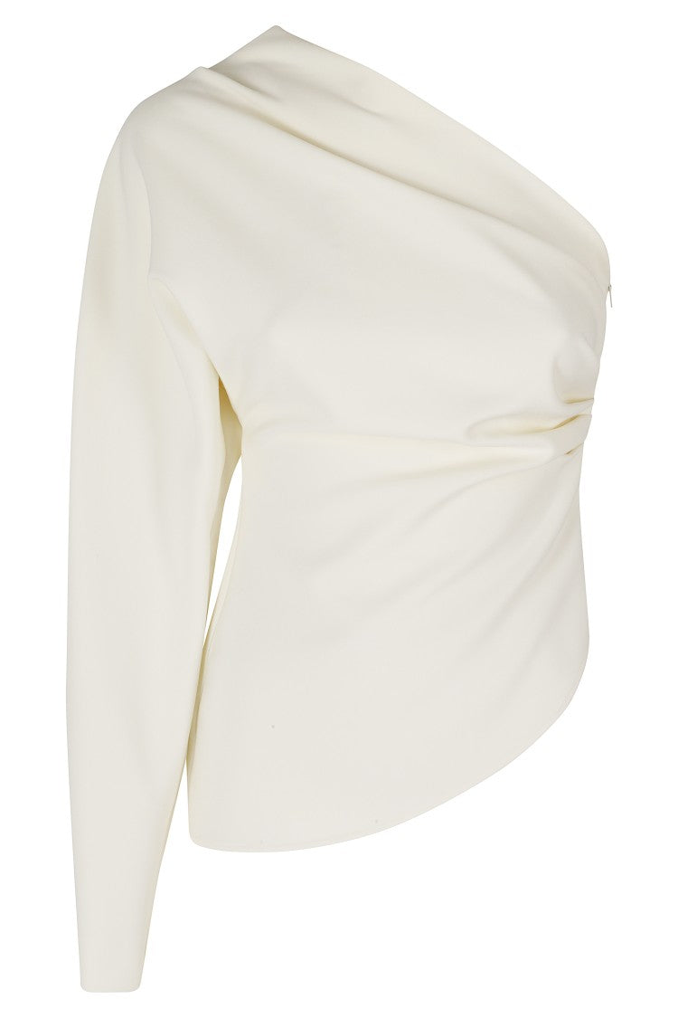Federica Tosi Milk Asymmetrical One-Shoulder Cady Blouse