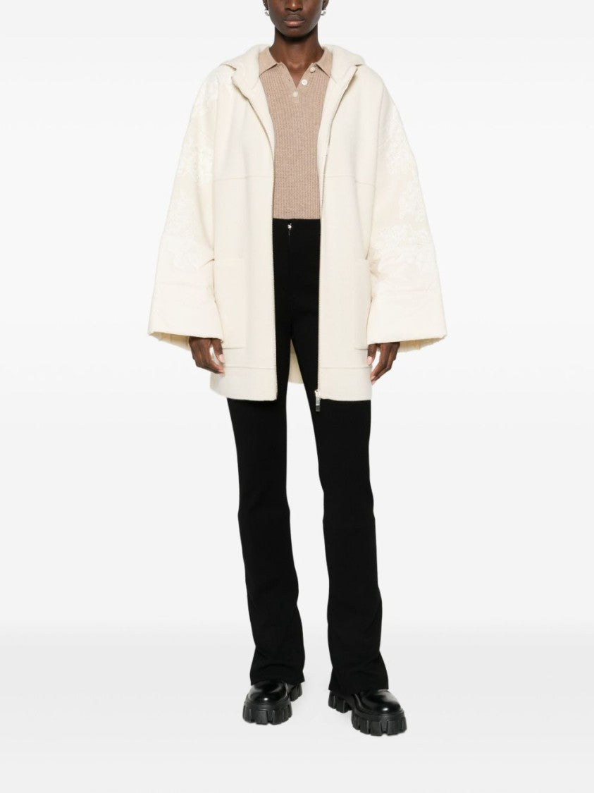 Blugirl Relaxed Fit Wool Coat With Embroidered Sleeves