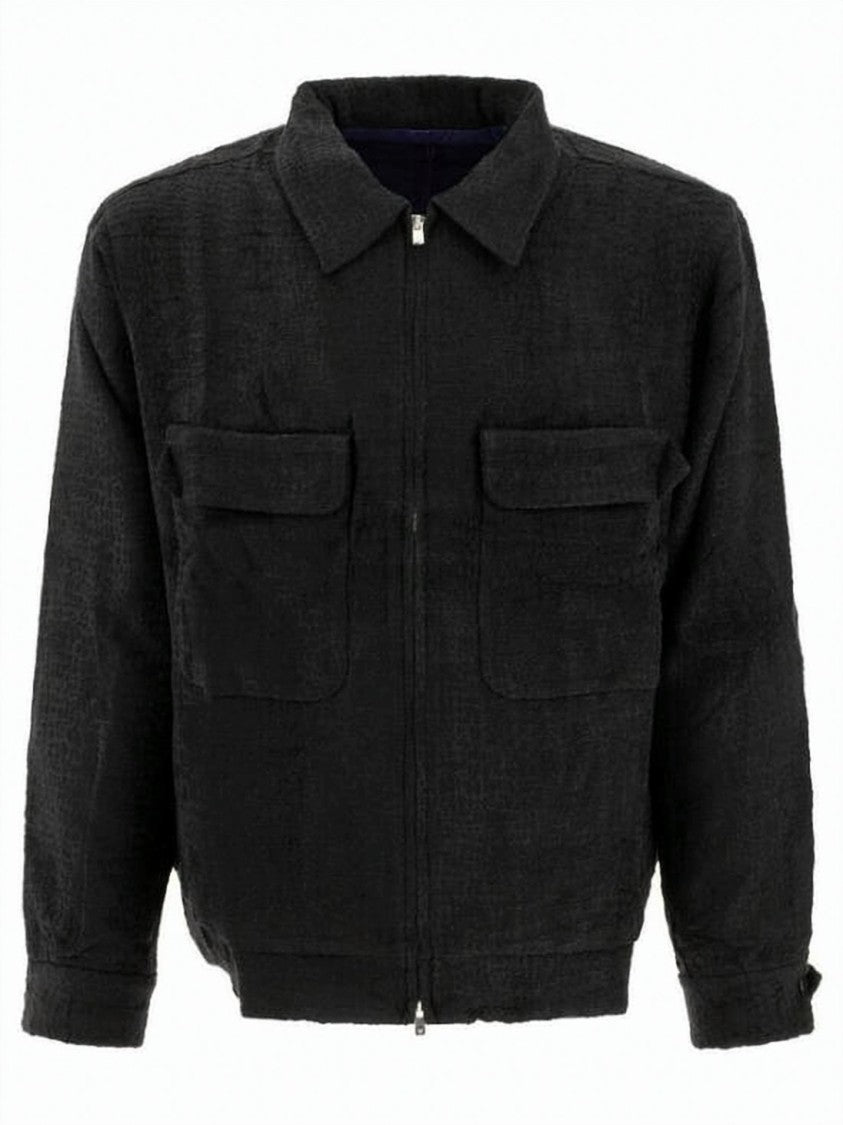 Needles Textured Black Zip-Up Casual Jacket With Classic Collar