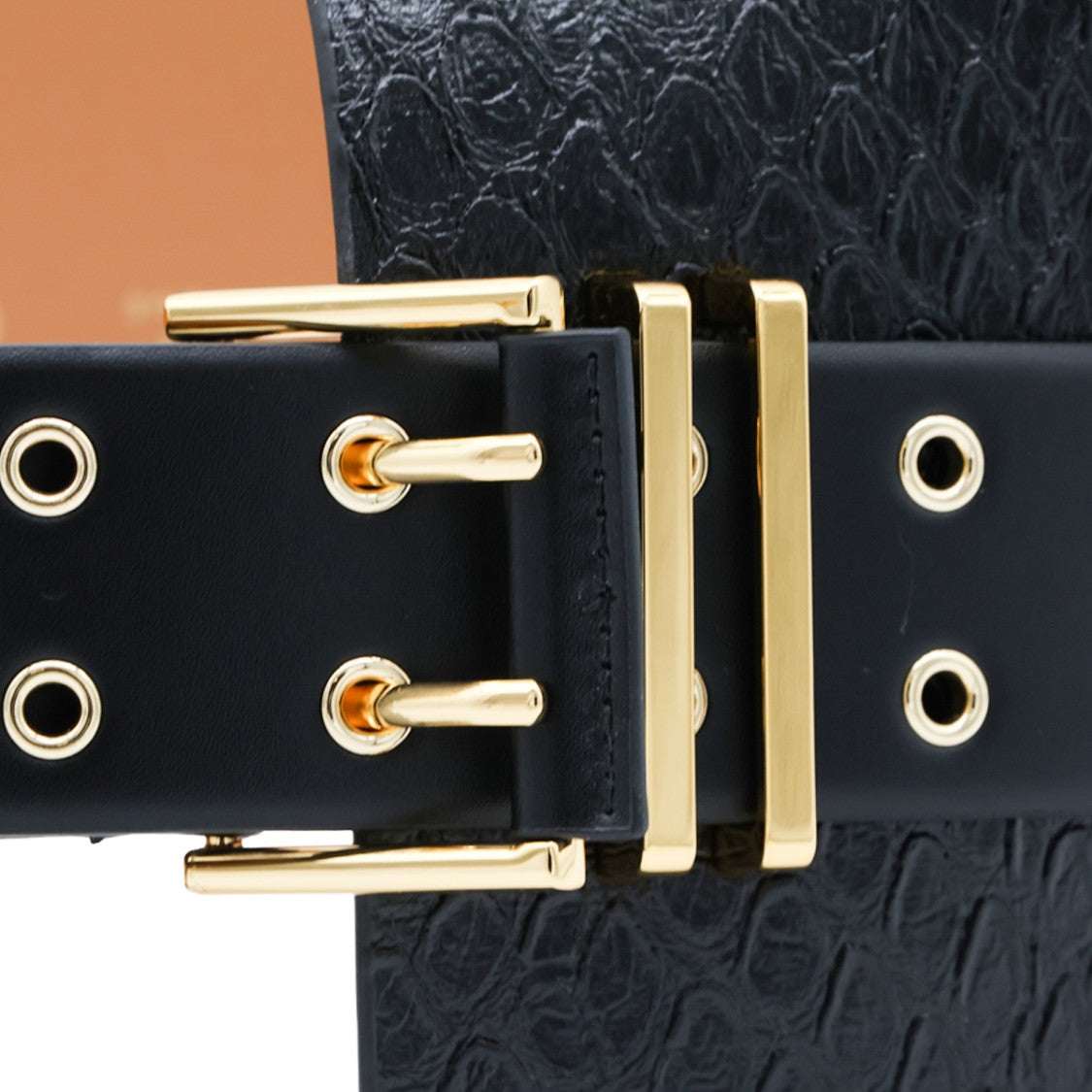Elisabetta Franchi Textured Black Wide Belt With Gold-Tone Buckle