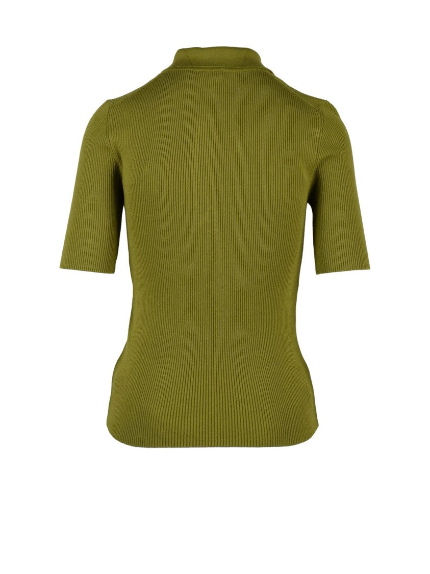 Marella Fitted Ribbed Knit Polo Top