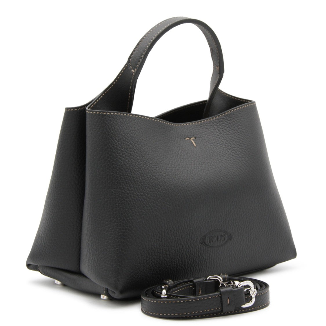 Tod's Structured Black Leather Tote Bag With Adjustable Strap