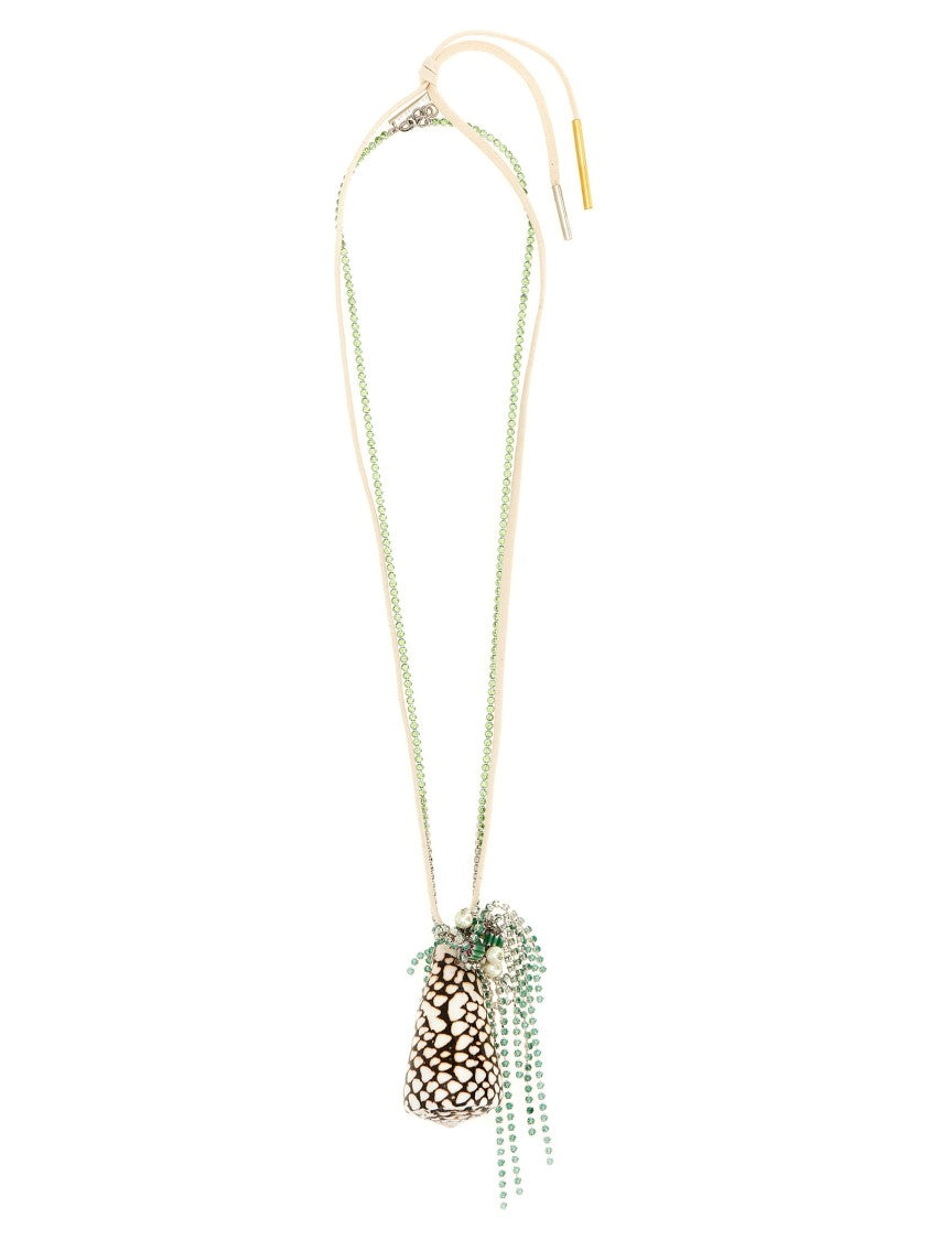 Dries Van Noten Brass Shell Necklace With Rhinestone And Bead Accents