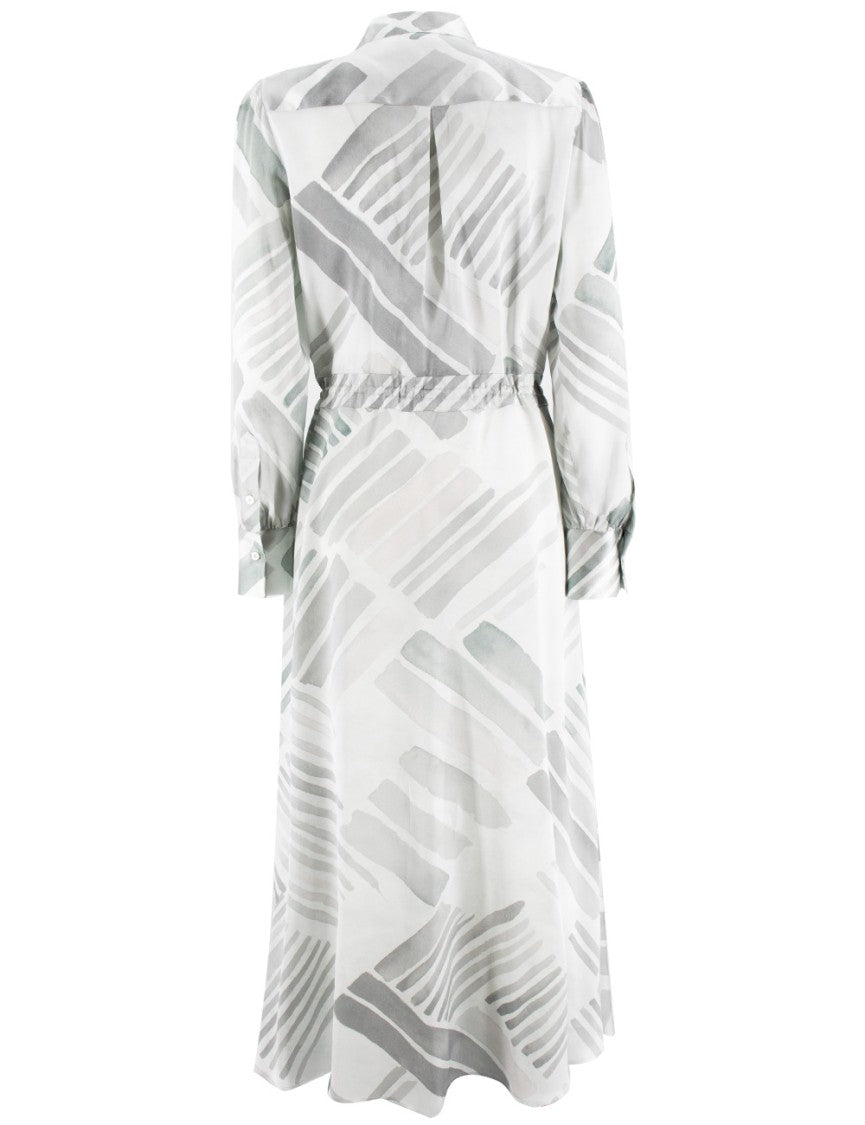 Kiton Printed Silk Long Dress With Mandarin Collar