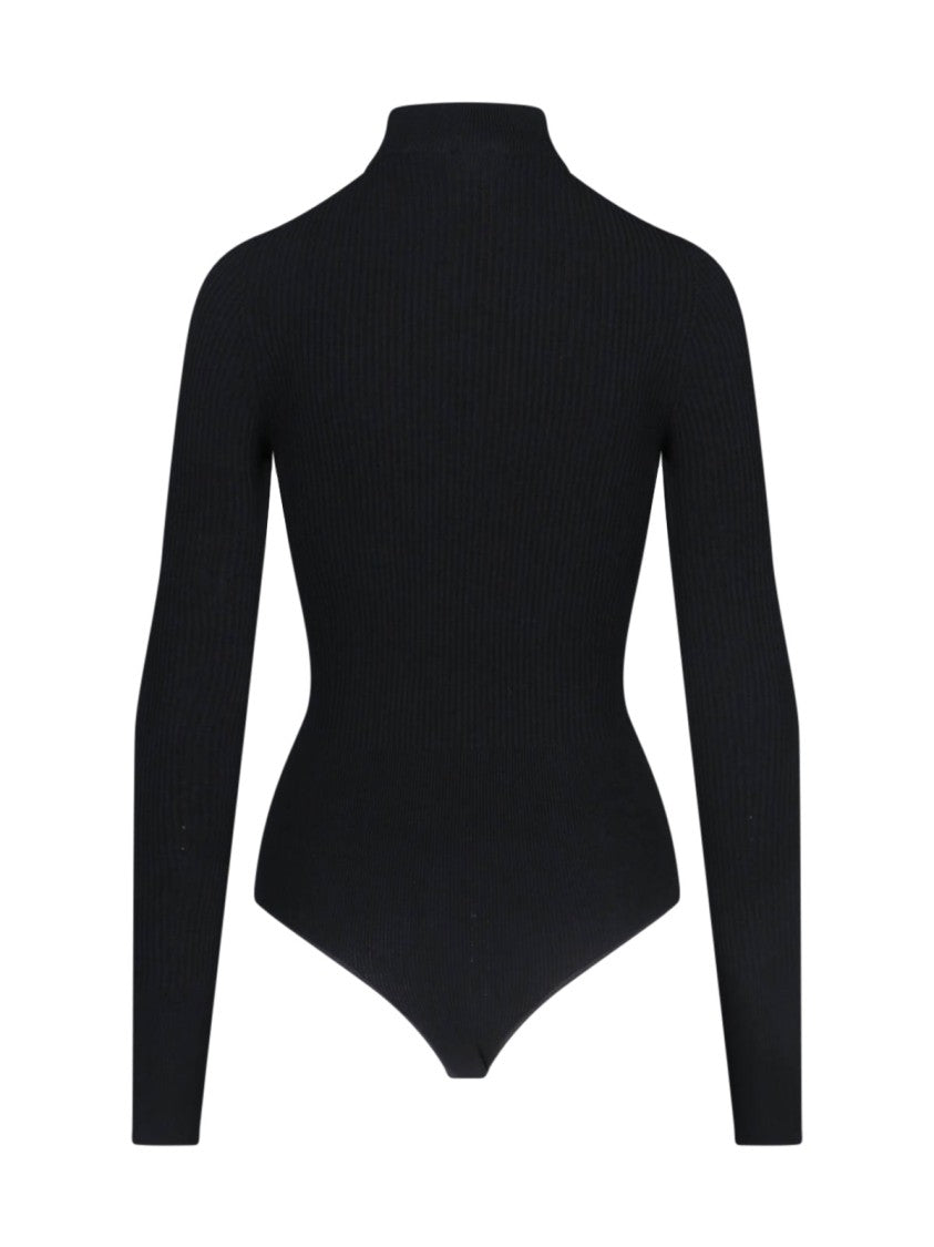 Alaïa Ribbed Black Bodysuit With High Neck