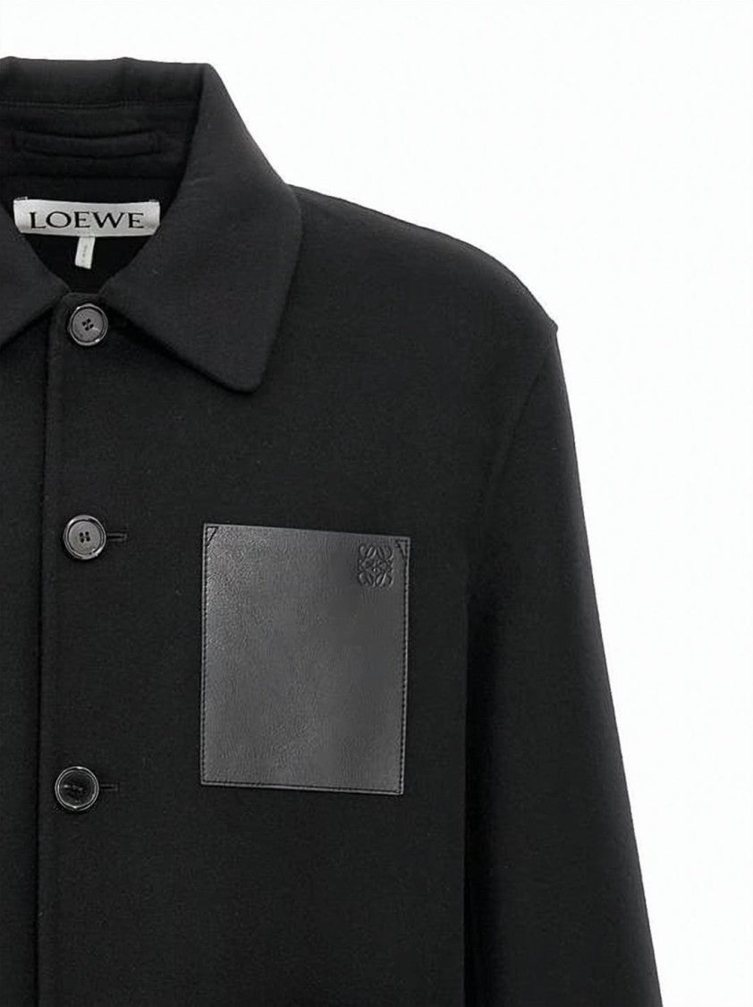 Loewe Textured Wool-Cashmere Jacket With Classic Collar And Leather Detail