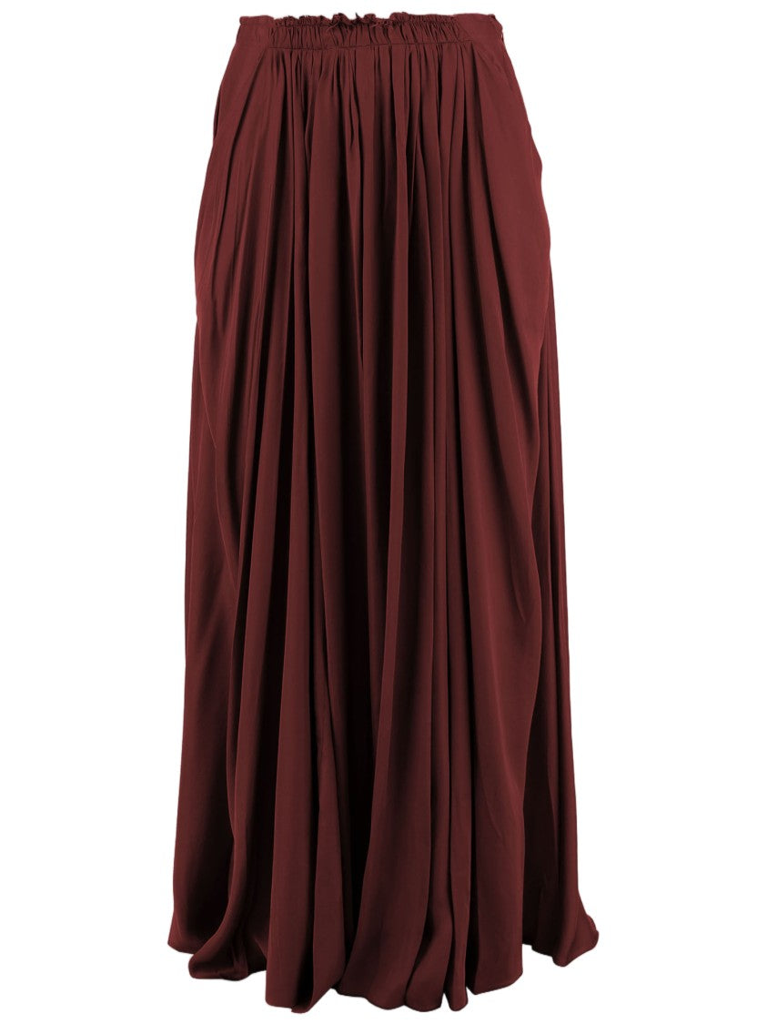 Sa Su Phi Pleated Long Skirt In Dark Burgundy Cotton-Blend