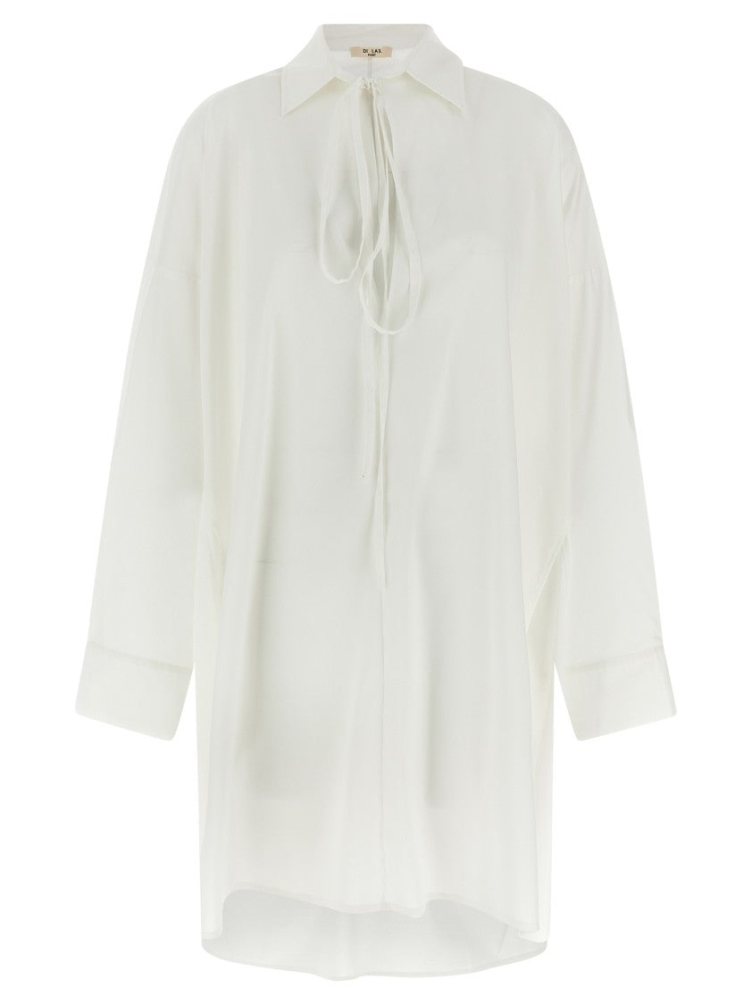 Di.La3 Pari' Relaxed Oversize White Silk Shirt