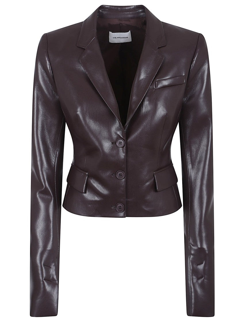 The Andamane Cropped Vegan Leather Blazer