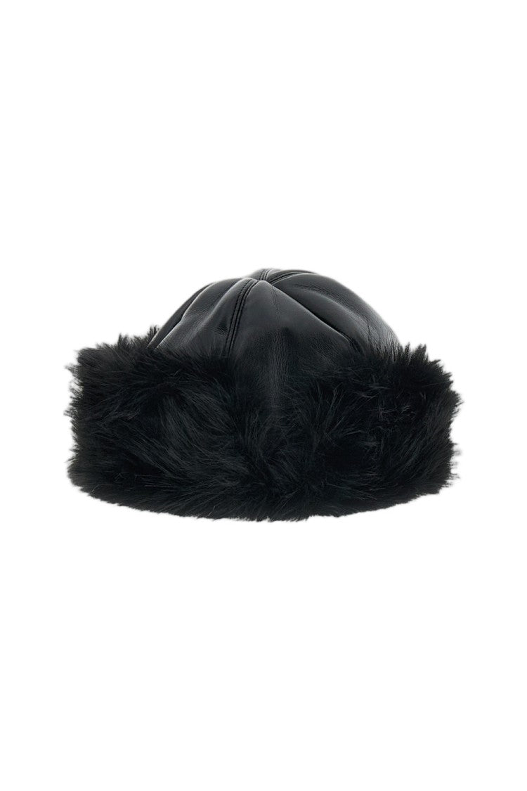 Stand Studio Faux Leather Hat With Paneled Crown And Soft Fur Lining