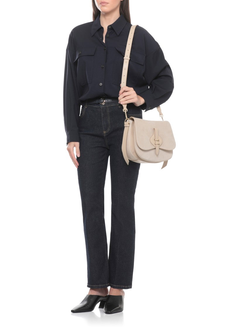 Coccinelle Medium Suede Leather Shoulder Bag With Gold-Tone Details
