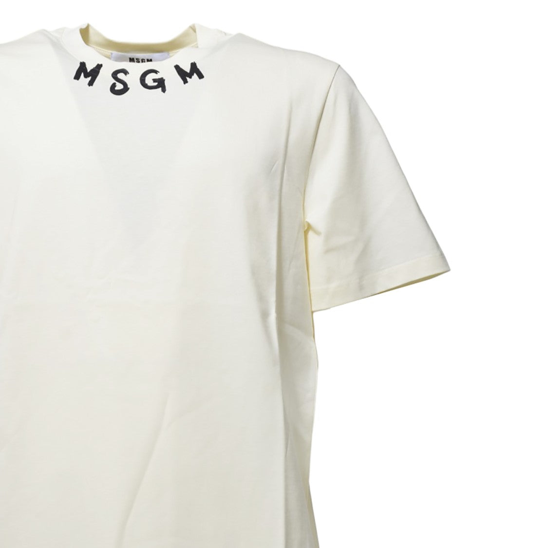 Msgm Cream Cotton T-Shirt With Logo Print