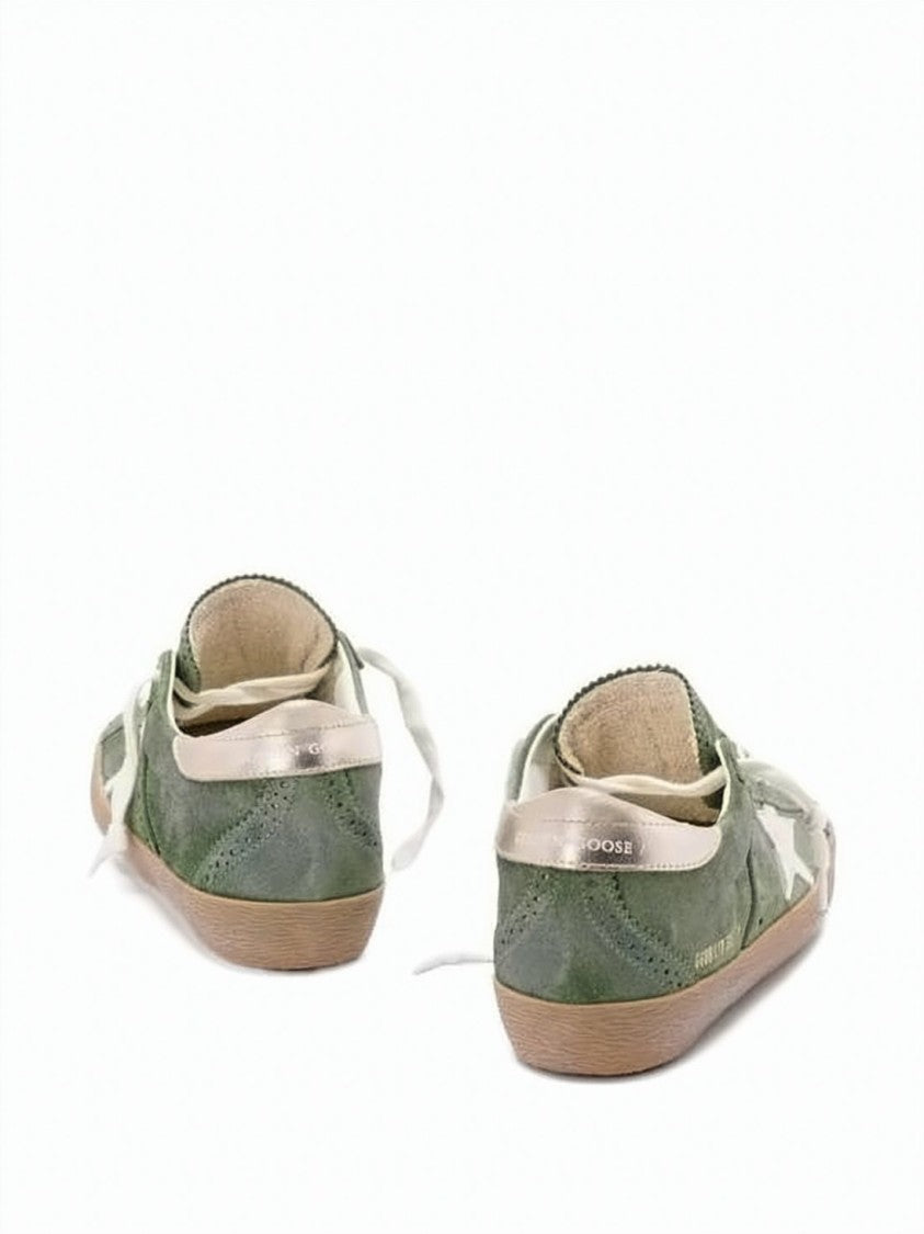 Golden Goose Low-Top Green Suede Sneakers With White Star Accent