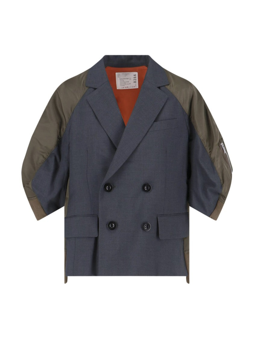 Sacai Double-Breasted Grey Jacket With Lance Lapel And Contemporary Design