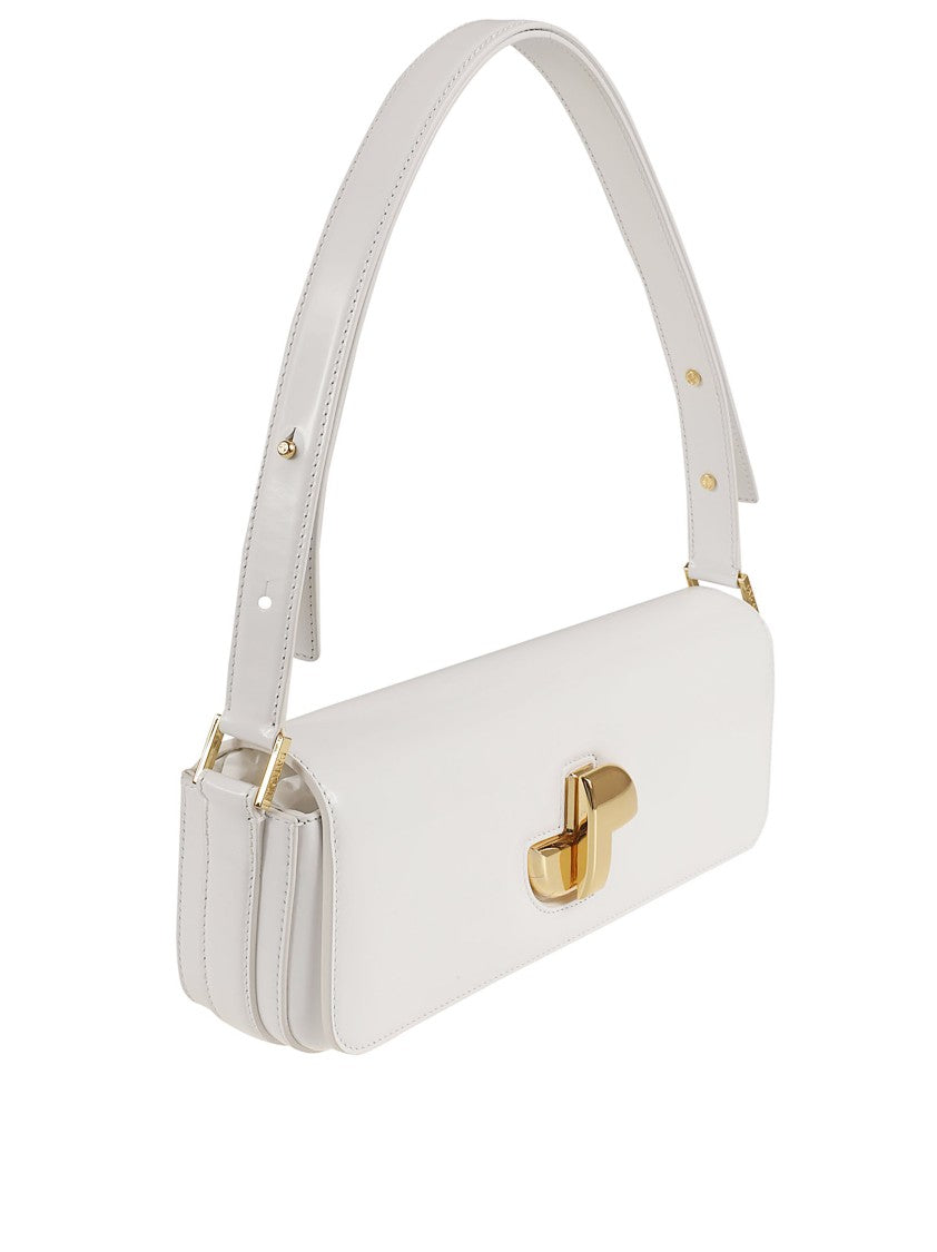 Patou Foldover White Shoulder Bag In Calf Leather