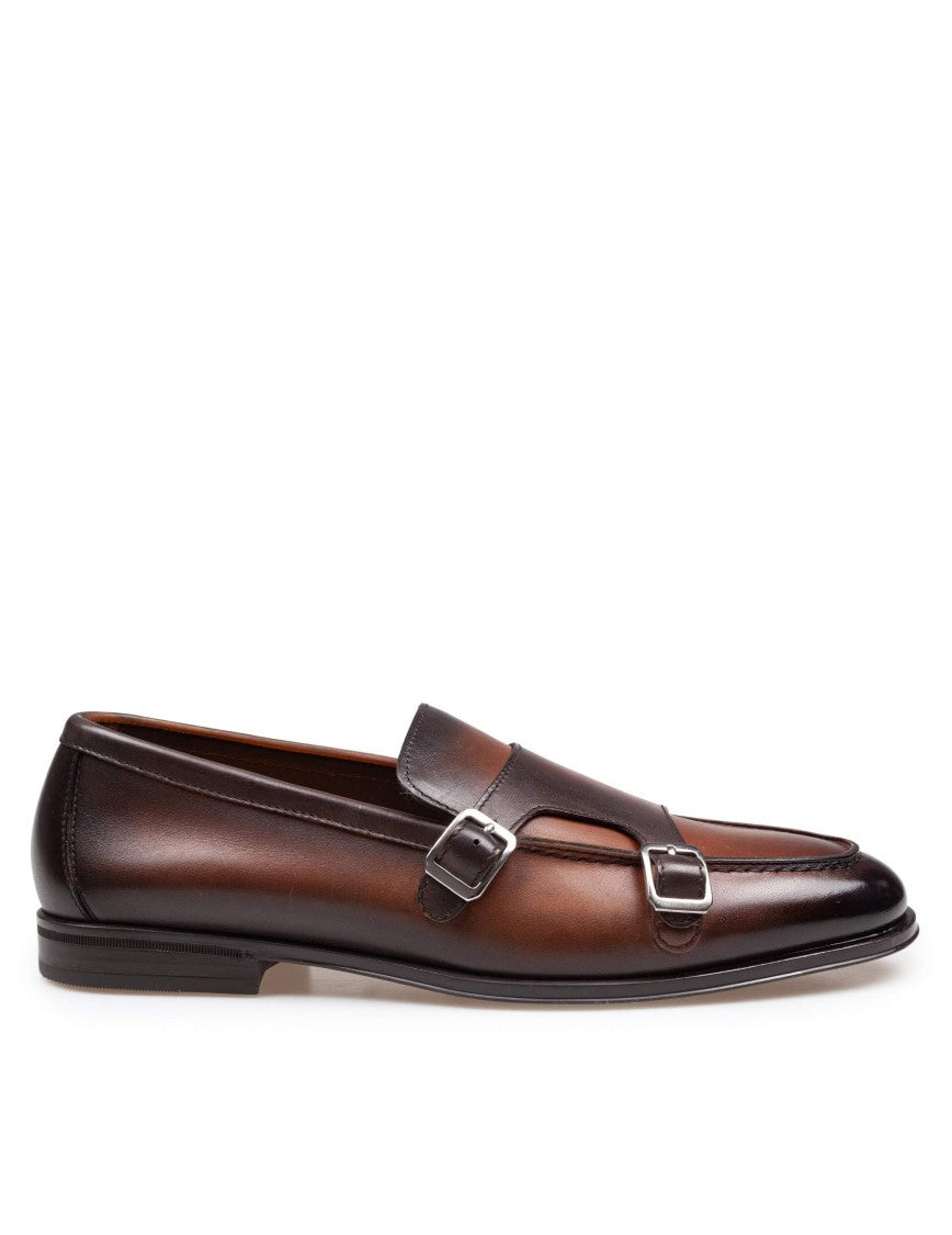 Doucal's Wood Color Leather Double Bucke Adler Loafers