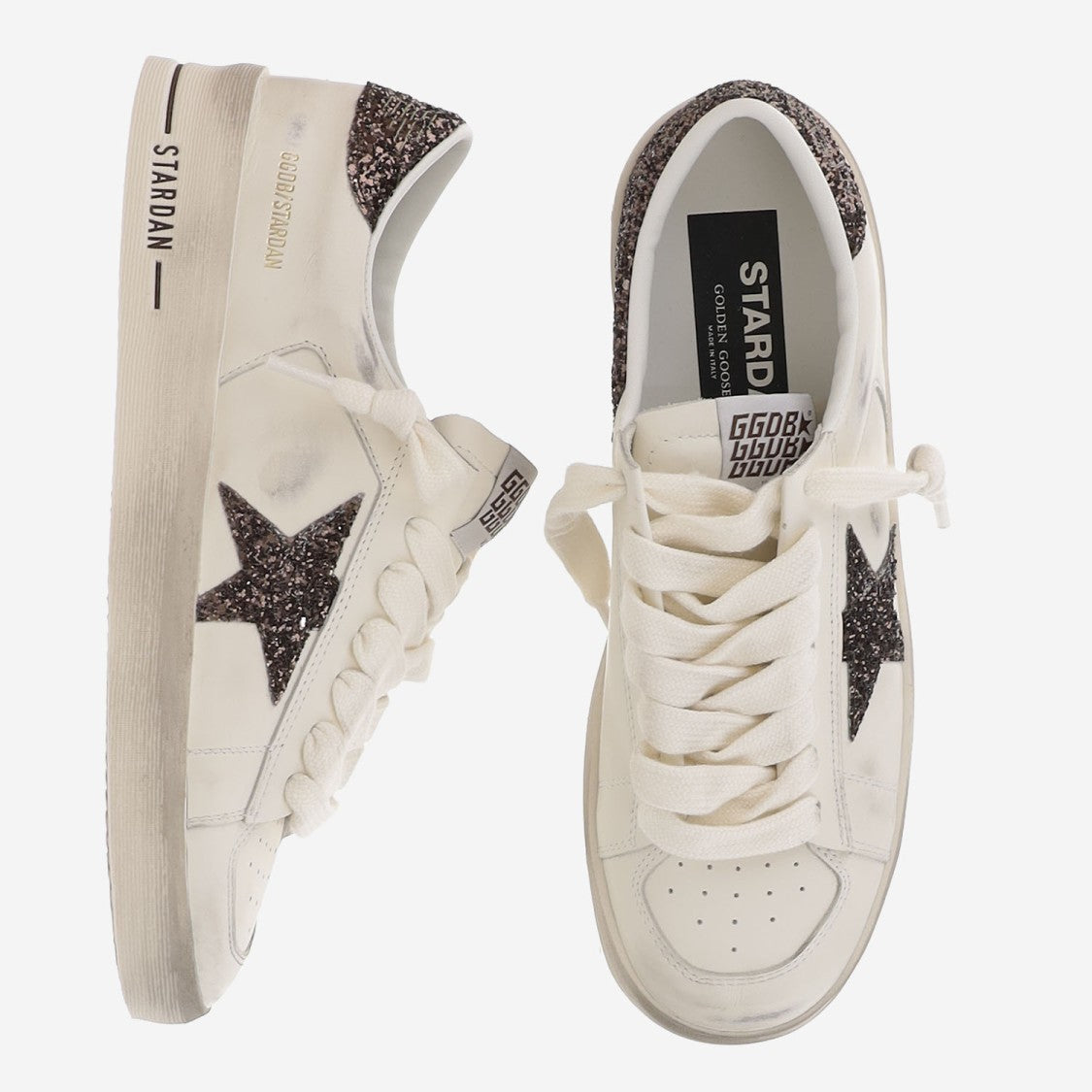Golden Goose Stardan Leather Sneakers With Glitter Star Patch