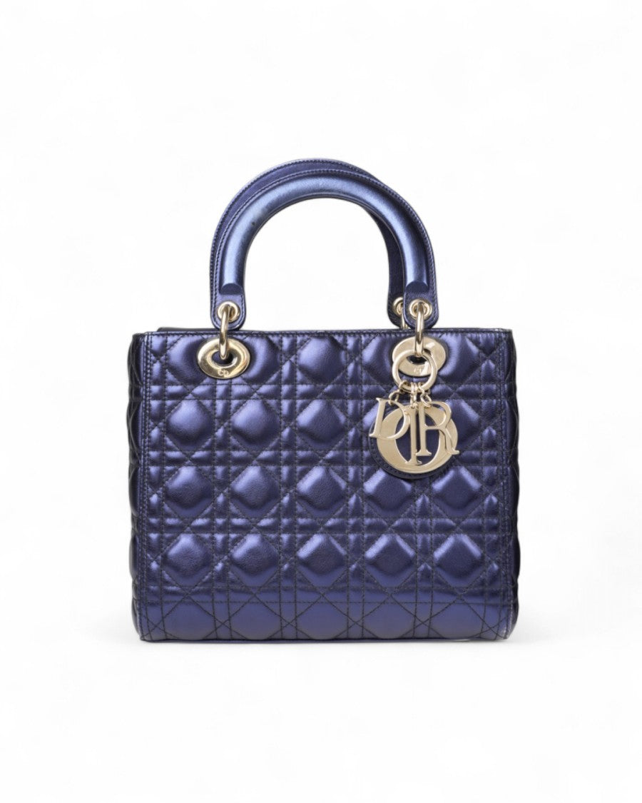 Dior Lady Medium Cannage Metallic Blue