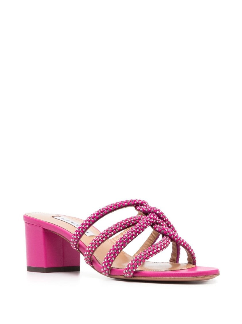 Aquazzura Crystal-Embellished Fuchsia Leather Mules
