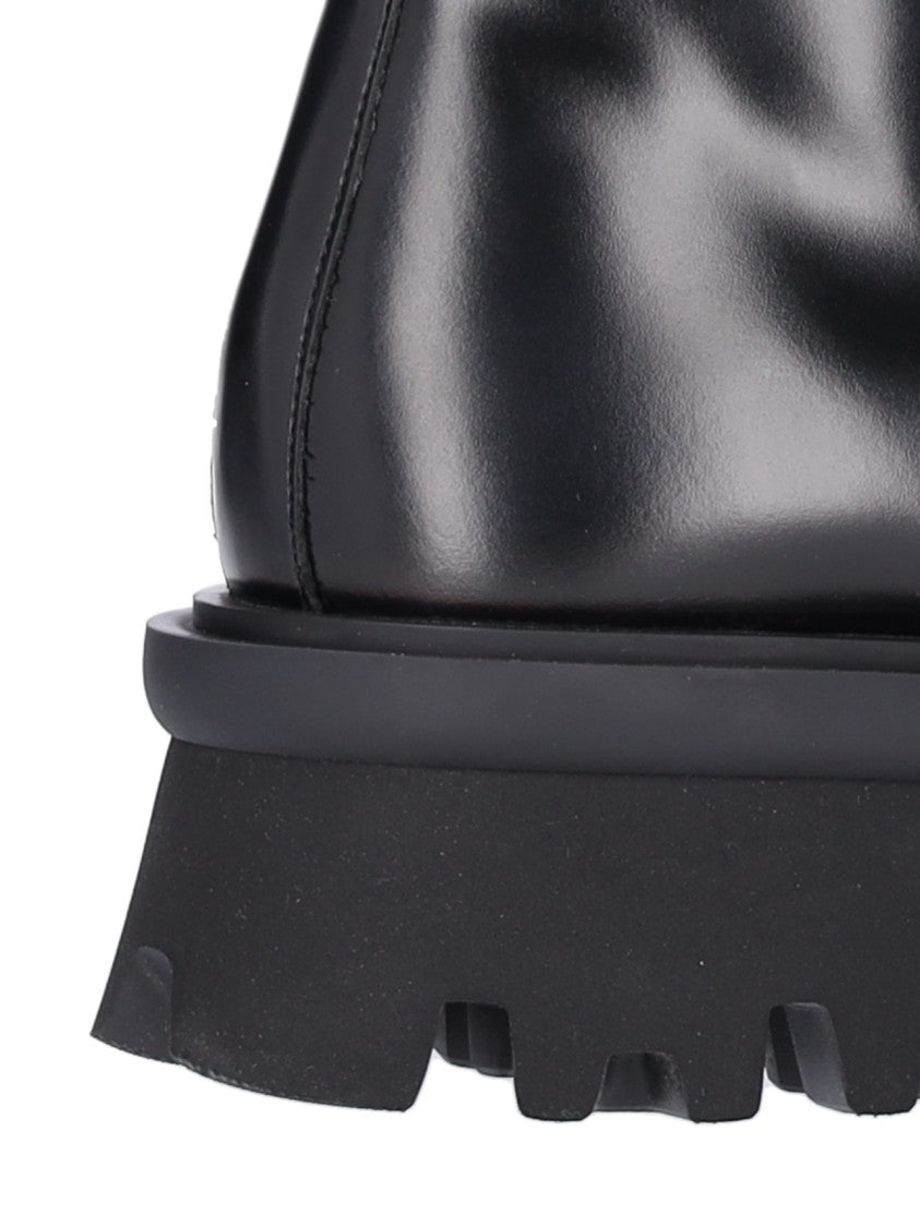 Ferragamo Glossy Black Leather Combat Boots