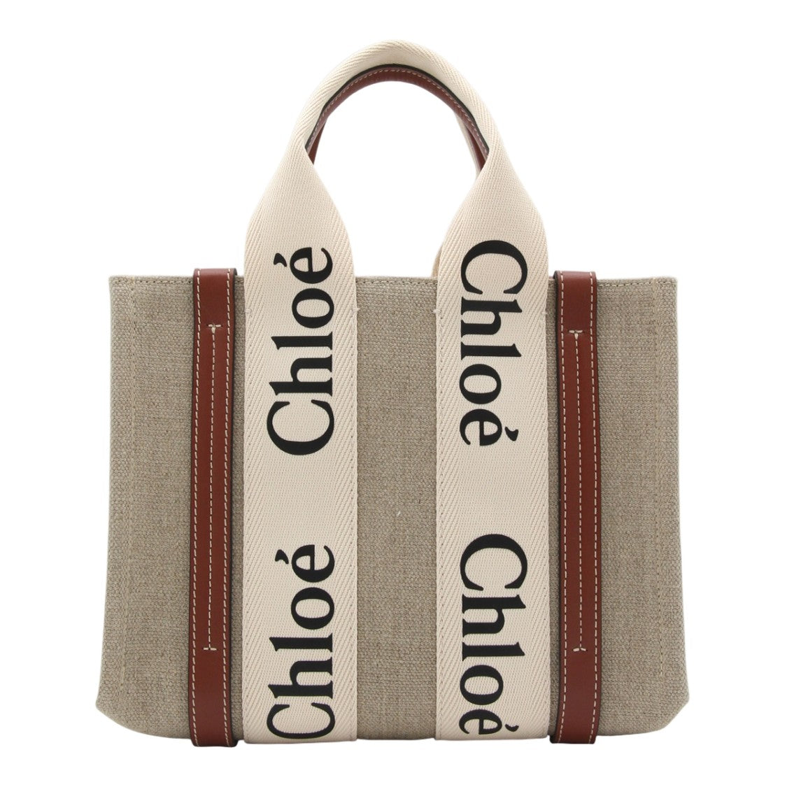 Chloé Textured Beige Tote Bag With Bold Lettering