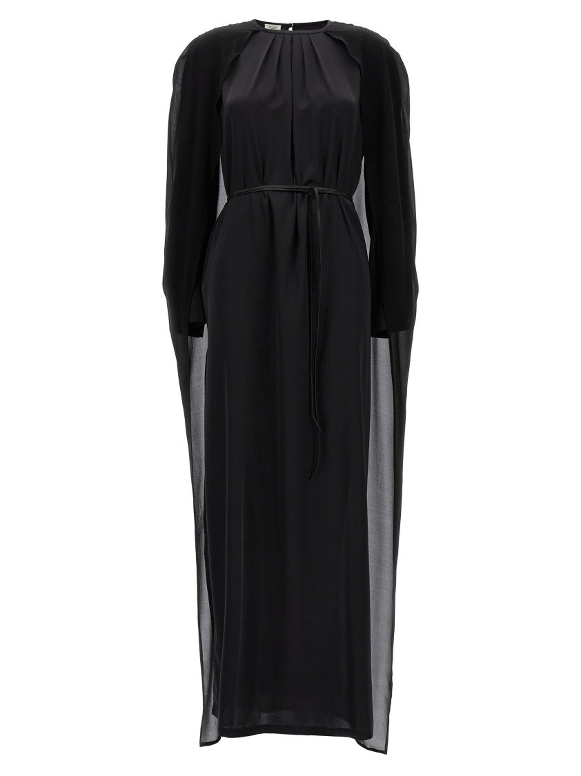 Di.La3 Pari' Silk Cape Dress With Leather Waist Tie