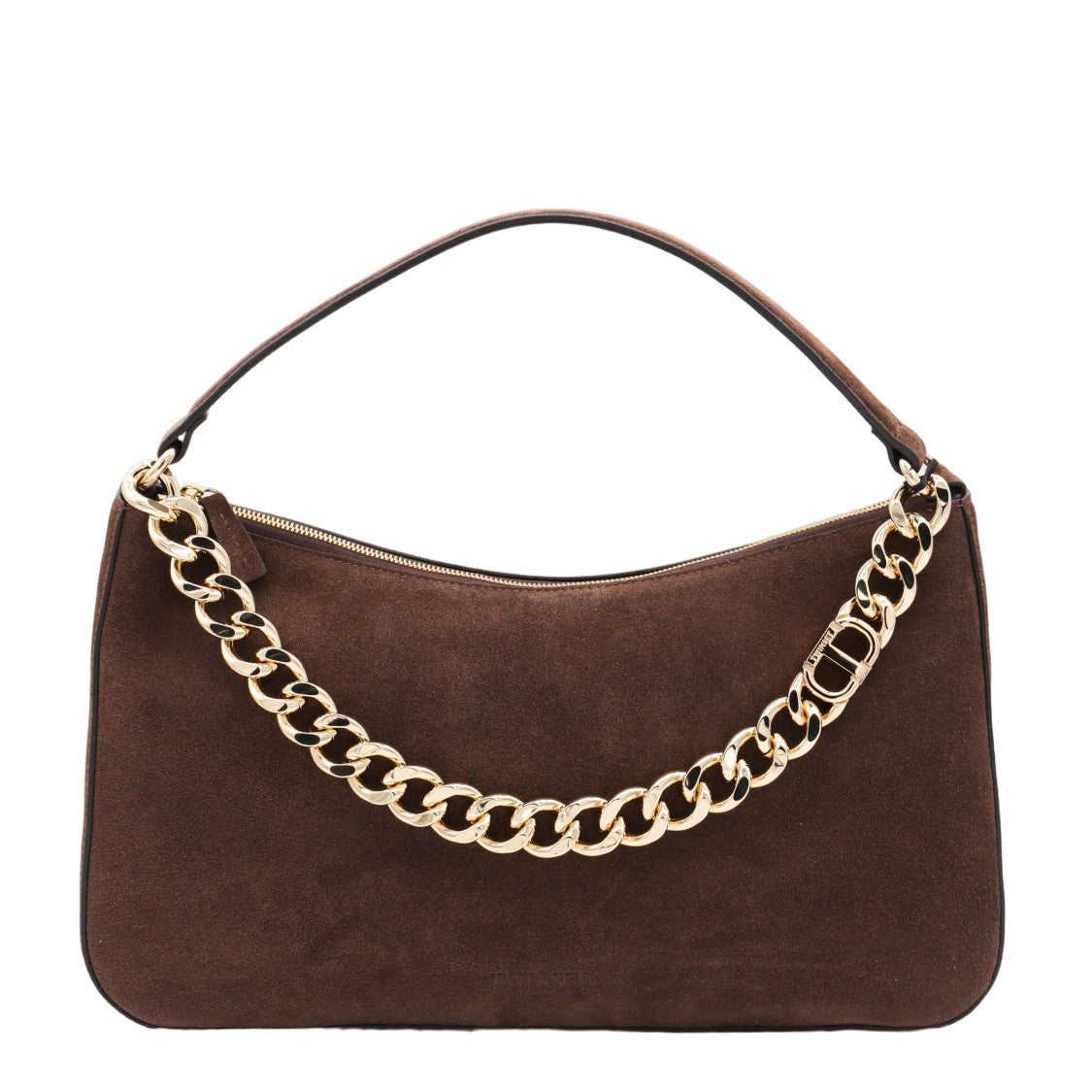 Twin-Set Brown Suede Handbag With Gold Chain Accents