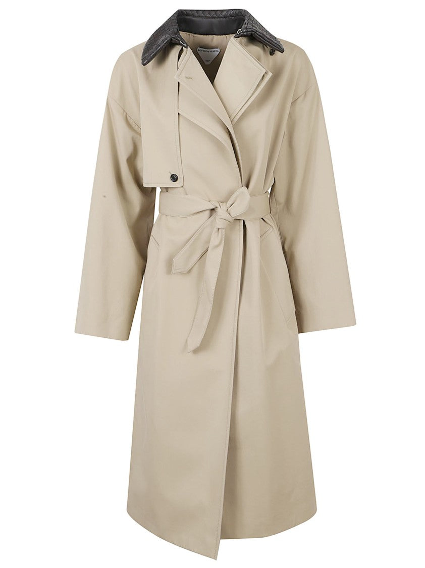 Bottega Veneta Knee-Length Trench Coat With Textured Collar And Belted Waist