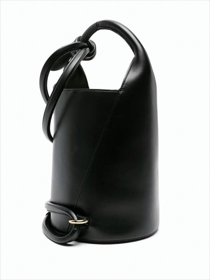 Jacquemus Structured Cylindrical Black Leather Tote With Adjustable Strap