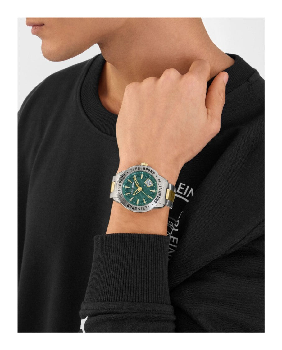Plein Sport Two-Tone Quartz Timepiece With Green Enamel Dial
