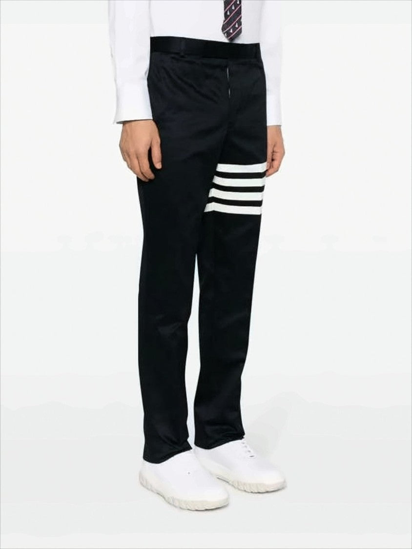 Thom Browne Tailored Black Straight Pants With Distinctive Stripe Detail