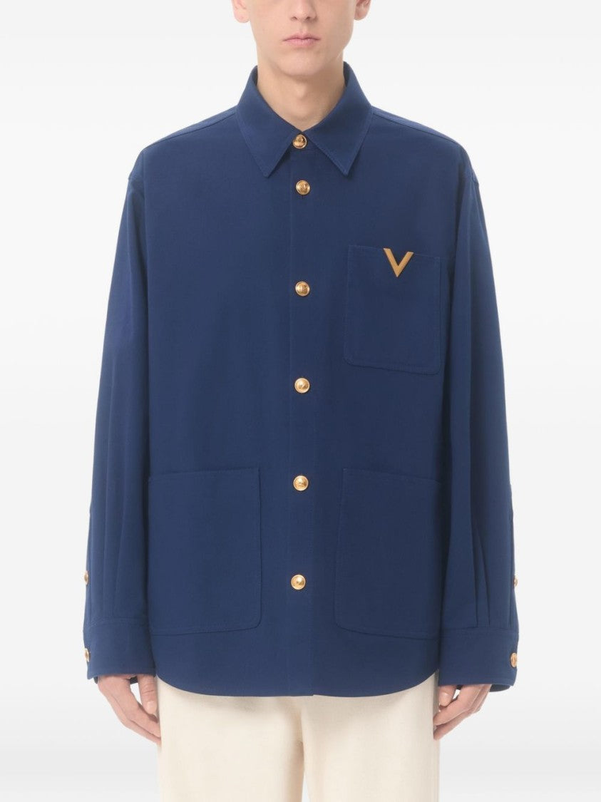 Valentino Garavani Navy Blue Shirt With Structured Collar