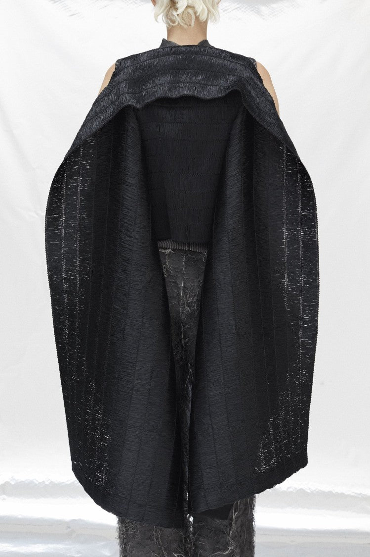 Pier Antonio Gaspari Black Textured Draped Belted Gilet