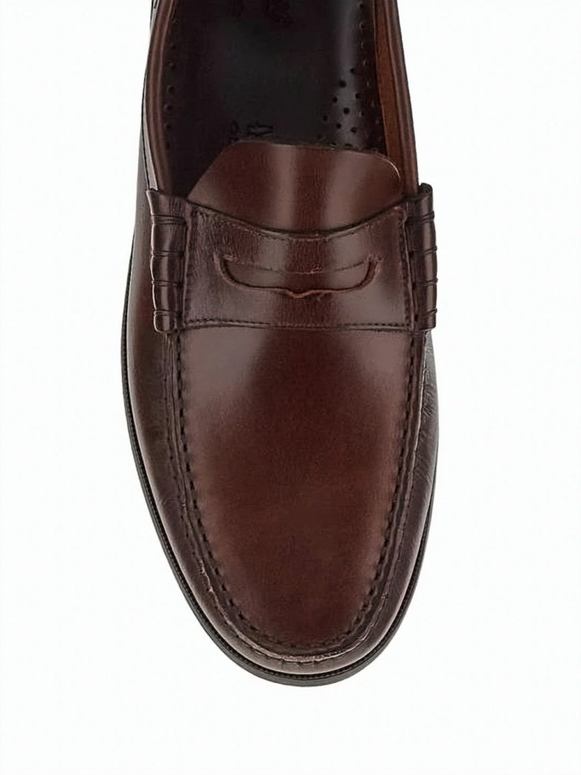 Paraboot Brown Leather Loafers With Classic Moccasin Stitching