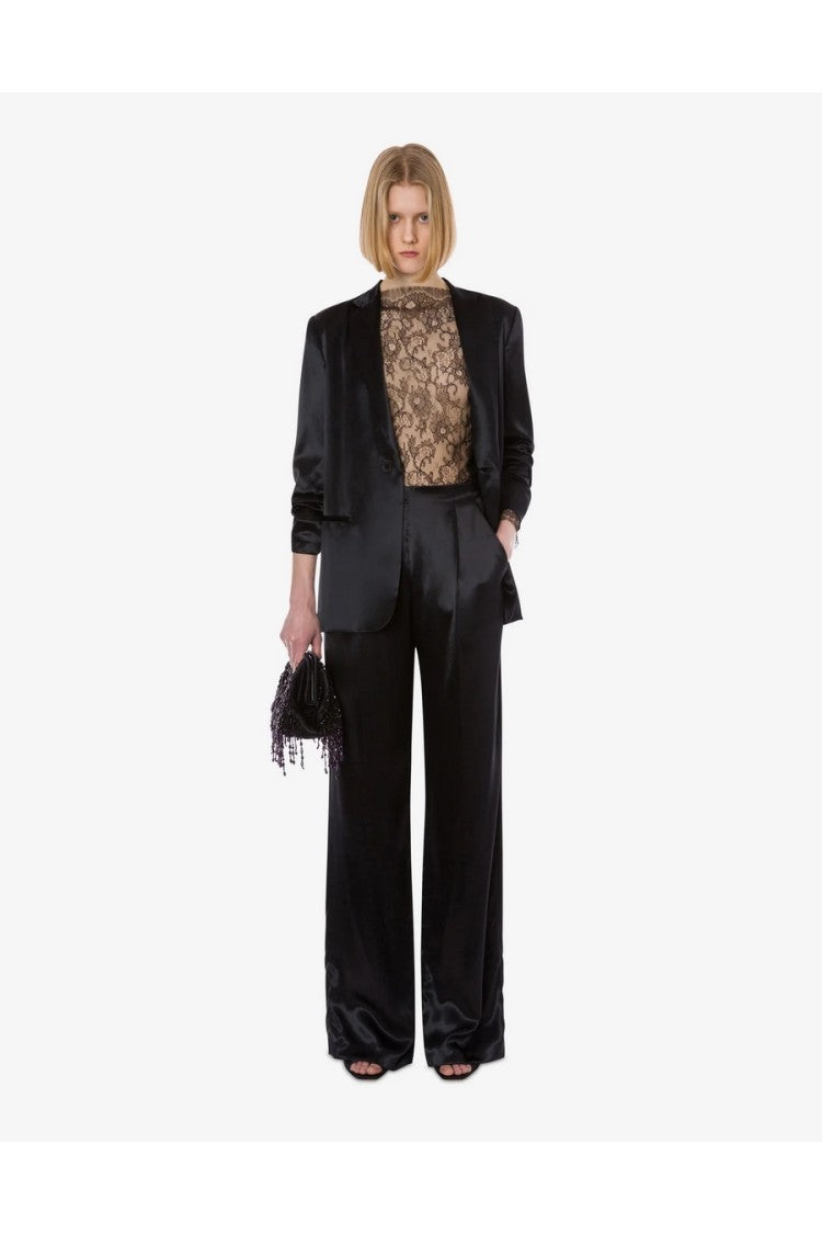 Alberta Ferretti Black Cotton-Blend Straight-Leg Pants