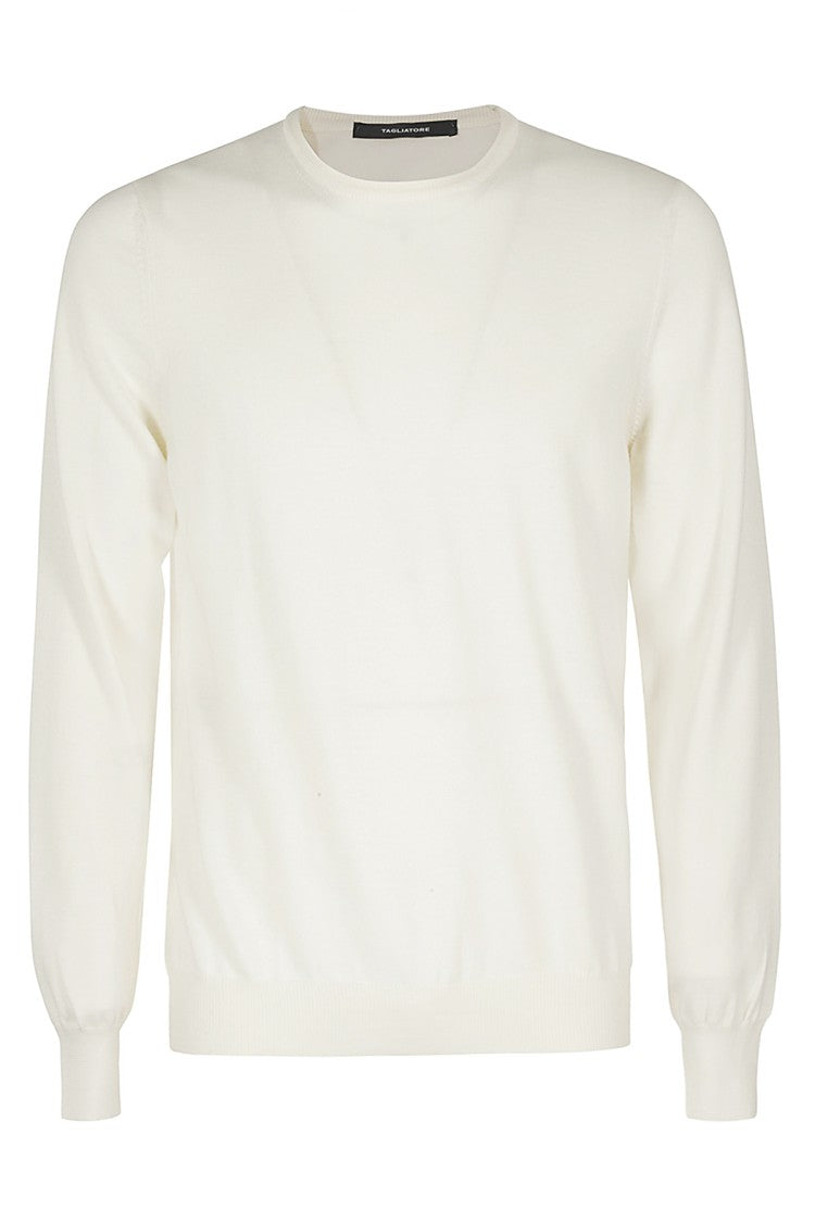 Tagliatore Cream Merino Wool Crew Neck Sweater