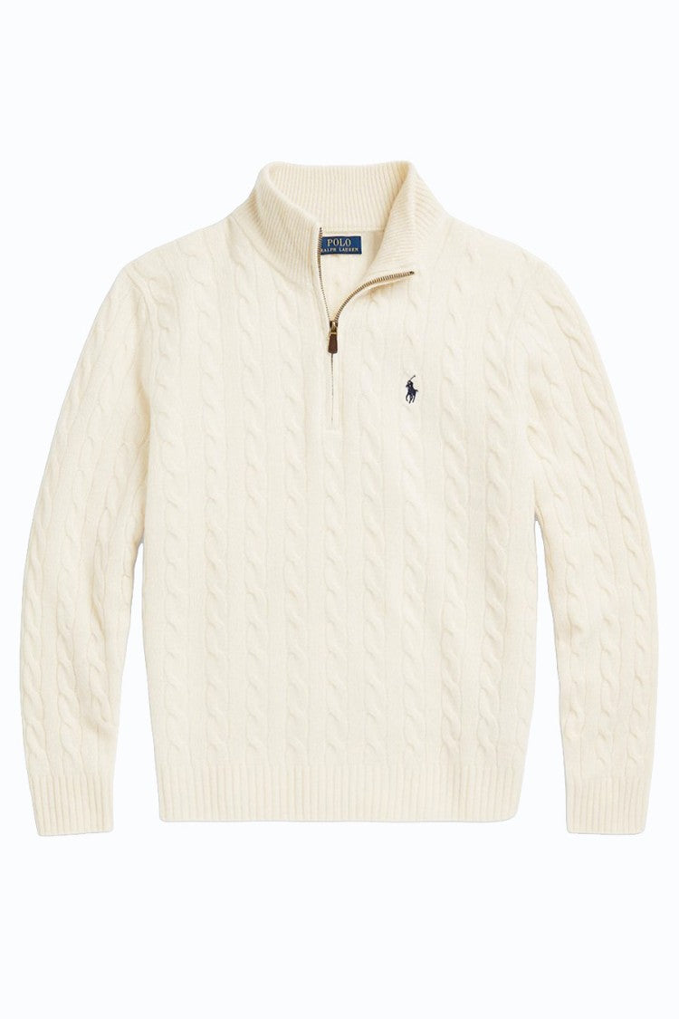 Polo Ralph Lauren Cream Cable-Knit Quarter-Zip Sweater