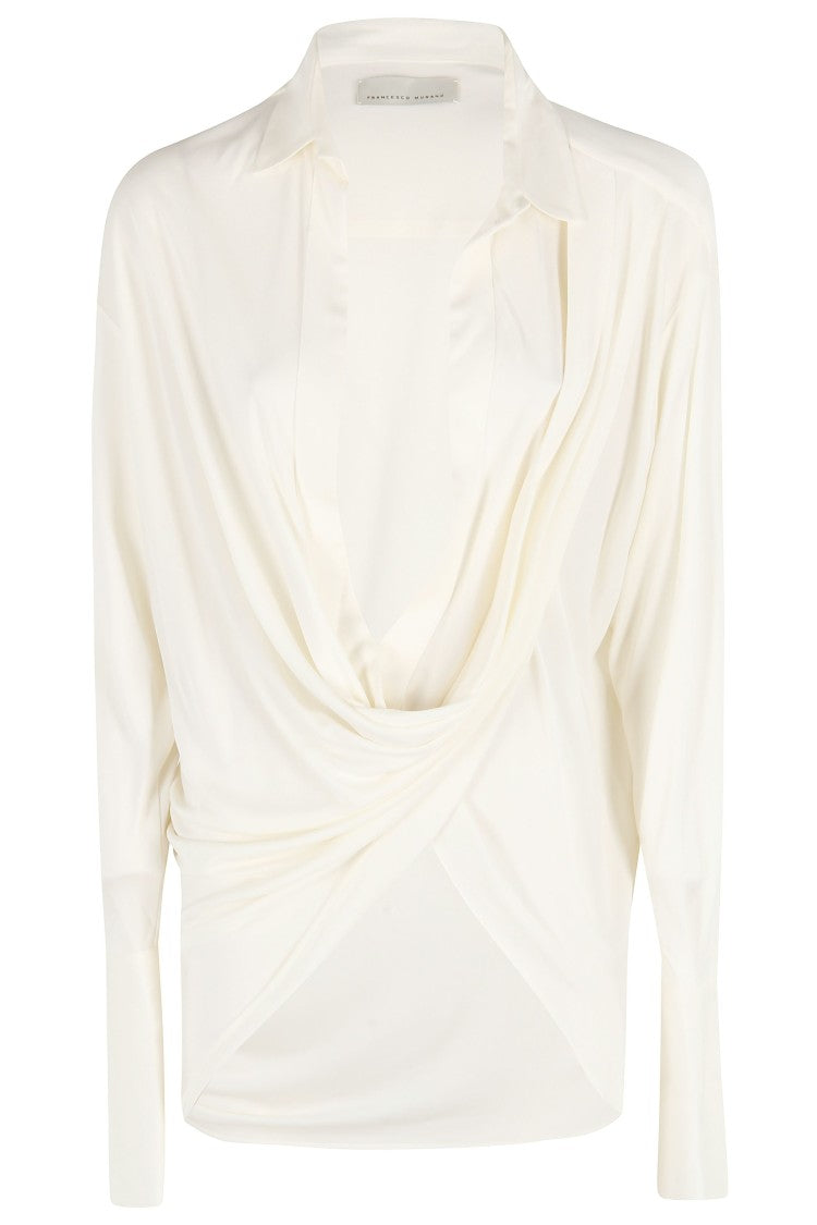 Francesco Murano Draped Front Placket Long Sleeve Shirt